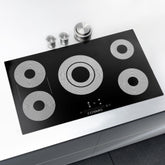 COS-365TBECC Electric Ceramic Glass Cooktop with 5 Burners, Dual Zone Element, Hot Surface Indicator Light and Control Knobs, 36 inch with Touch, Black